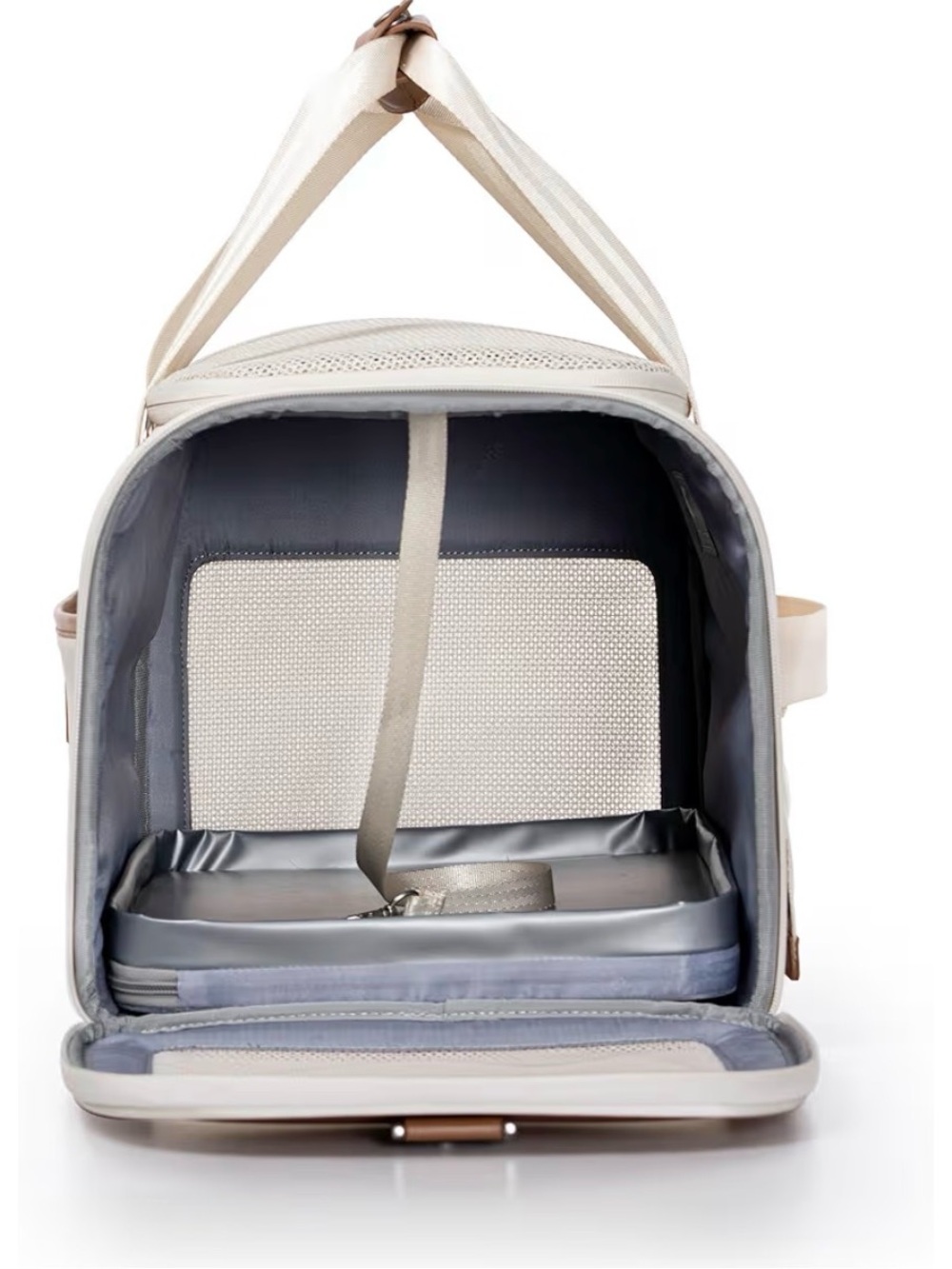 Cream and Tan Small Pet Duffel Carrier - Picture 3 of 11